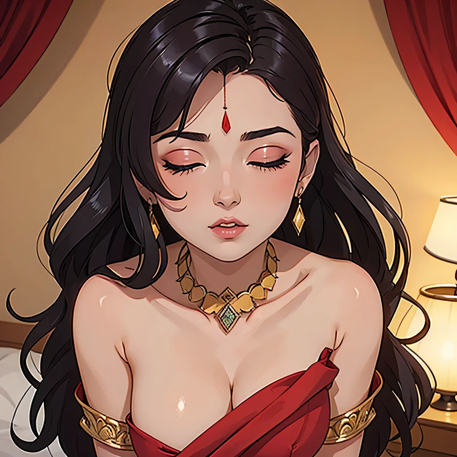 Sexy woman dazzles in a stunning red saree