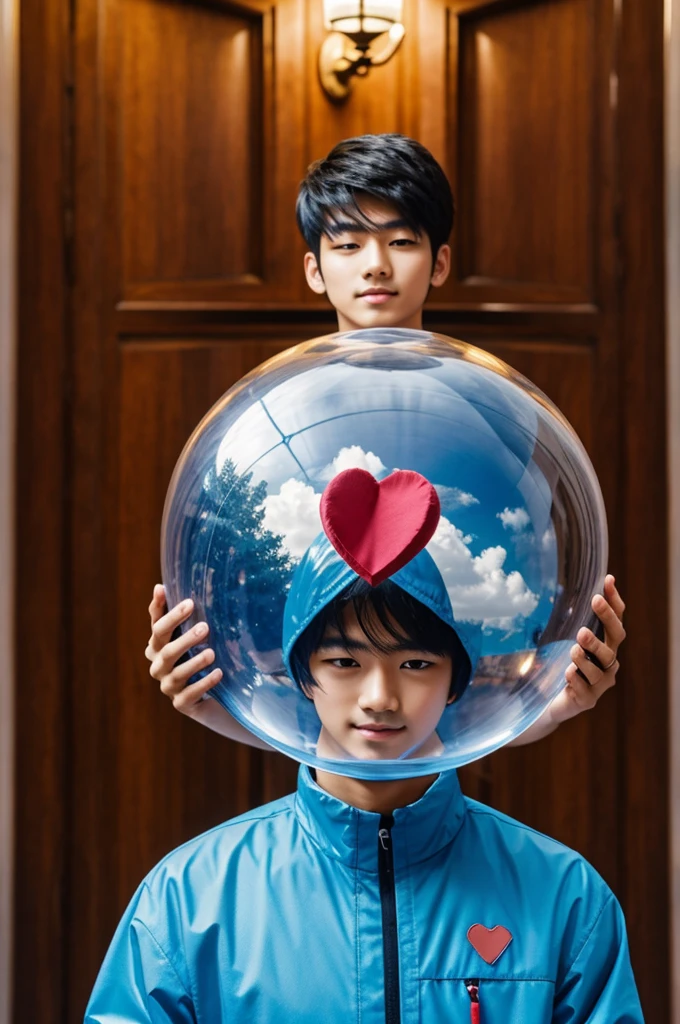 A dome Kun holding a heart 