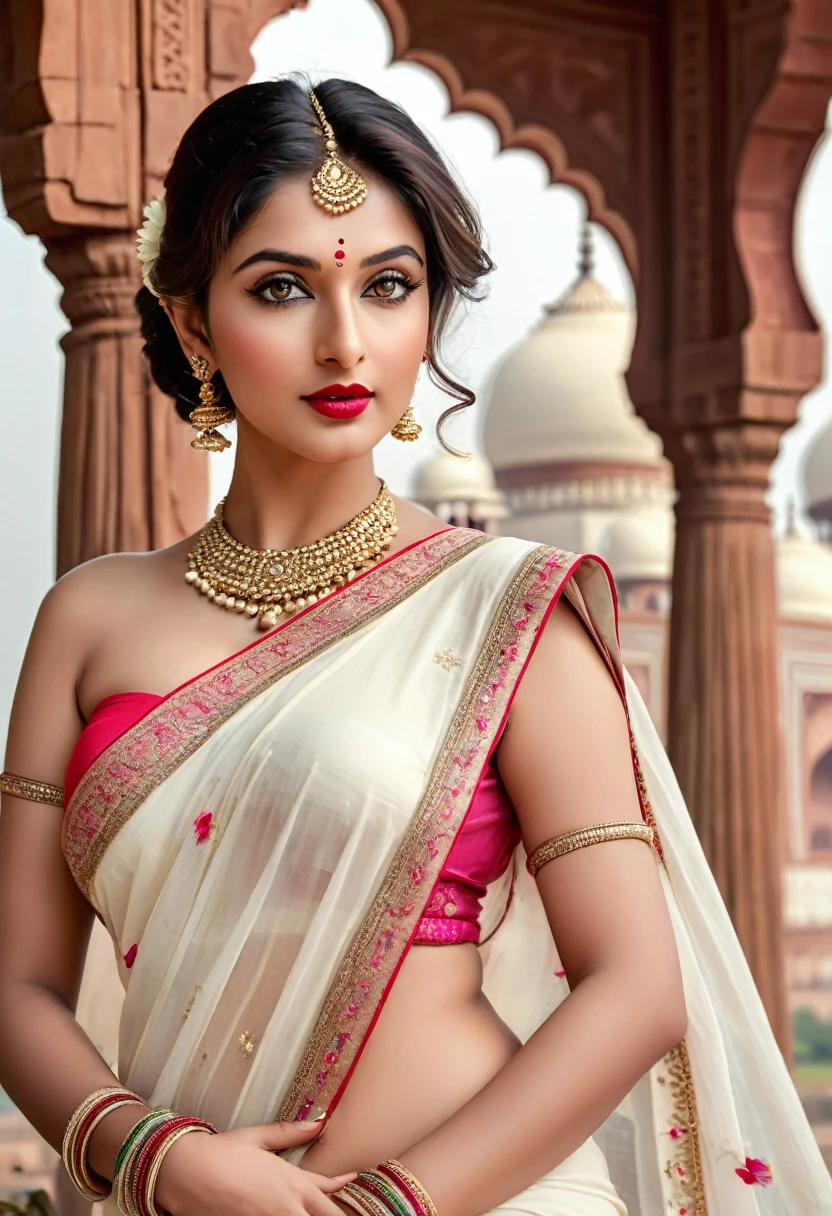 perfect pink eyes, fantastic face, Indian, beautiful look, ((red lips, bright eyes, curve heir 1.5)), ((beautiful details medium breast )), A glorious gorgeous, glorious gorgeous face, pretty face, bright eyes, white thin light saree, updo elegant hair, Taj Mahal blur background, ultra focus, face detailed, 8k resolution, full body, sexy open thin belly, sexy, sexy, sexy, sexy, very realistic, very realistic, very realistic, sexy, sexy, sexy, sexy, sexy, nude, nude, nude, nude, nude, nude, nude, nude, nude, nude, nude, nude, nude, nude, nude, nude, nude