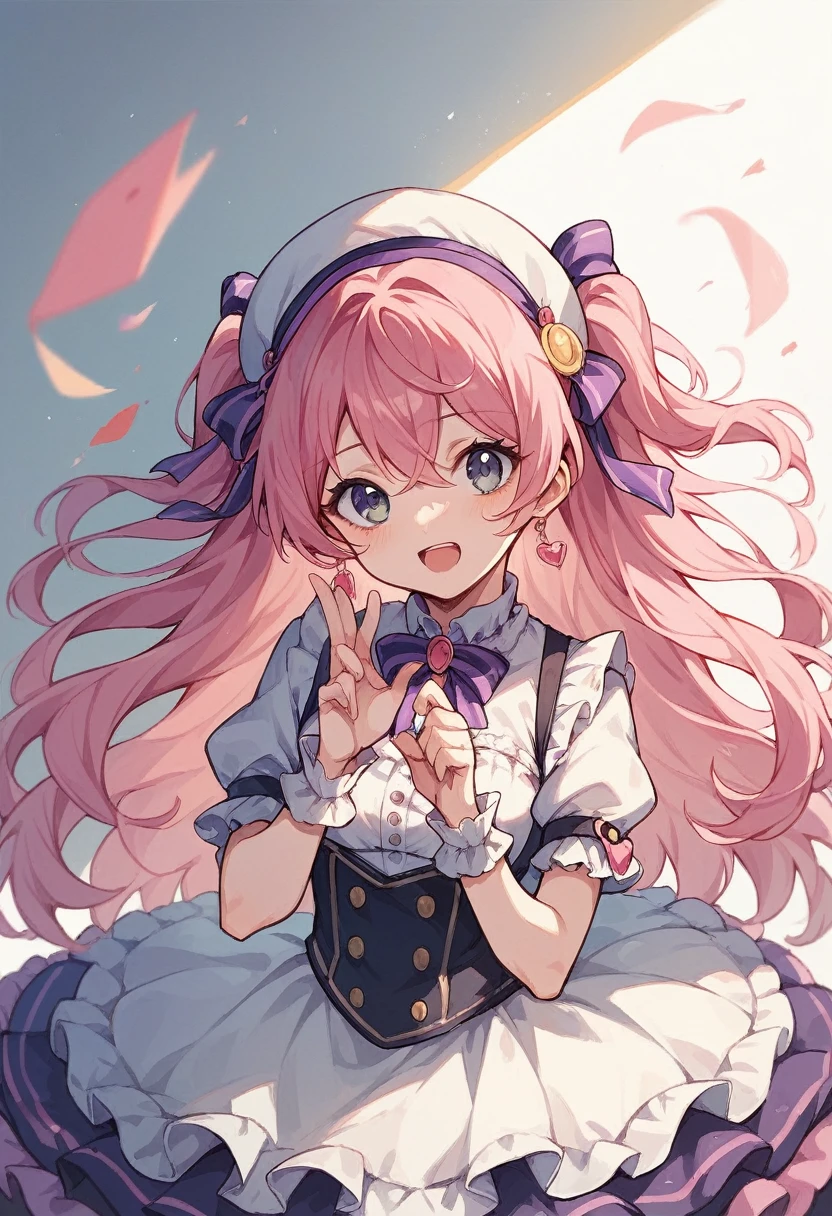 Cute anime girls twin, pink hair, idol outfit at stage