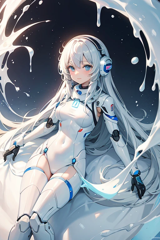 A robot girl wrapped in white slime