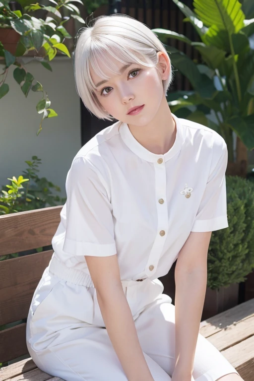 white cat years,1 girl,white short hair,