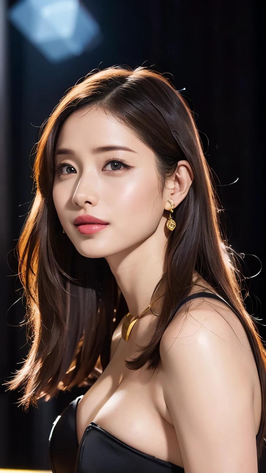 (8k, RAW Photos, Highest quality, masterpiece: 1.2)、Very detailed、Super Resolution、(Full body photography)、(Super mini skirt tight dress costume 1.2), Gorgeous Accessories、Straight Hair、H cup breasts、Big Breasts、(Background of a high-end nightclub with a night view１.2)、(Dynamic Sexy Pose 1.2)、(Gorgeous Theme 1.2)、(With cleavage 1.2)