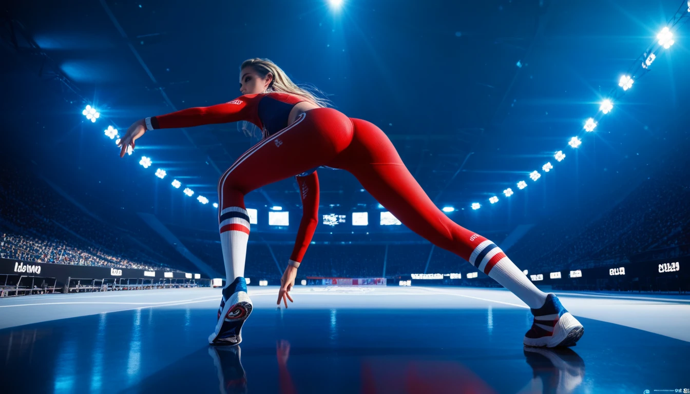 score_9, score_8_up, score_7_up,a gymnast performing acrobatic moves on balance beam, detailed realistic 3d render, hyper detailed, intricate texture, dynamic pose, perfect lighting, cinematic camera angle, dramatic shadows, vibrant colors, olympic stadium background