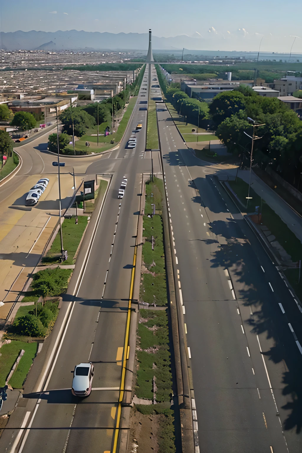 3 parallel roads and 1 perpendicular road passing over the other roads