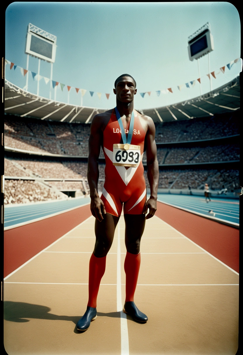 (Olympic Games), athletes, Olympic venue, in the style of instant film, llford HP5 Plus, color negative film, add noise, grain, full body, award-winning, cinematic still, emotional, vignette, dynamic, vivid, (masterpiece, best quality, photorealistic, Professional, perfect composition, very aesthetic, absurdres, ultra-detailed, intricate details:1.3)