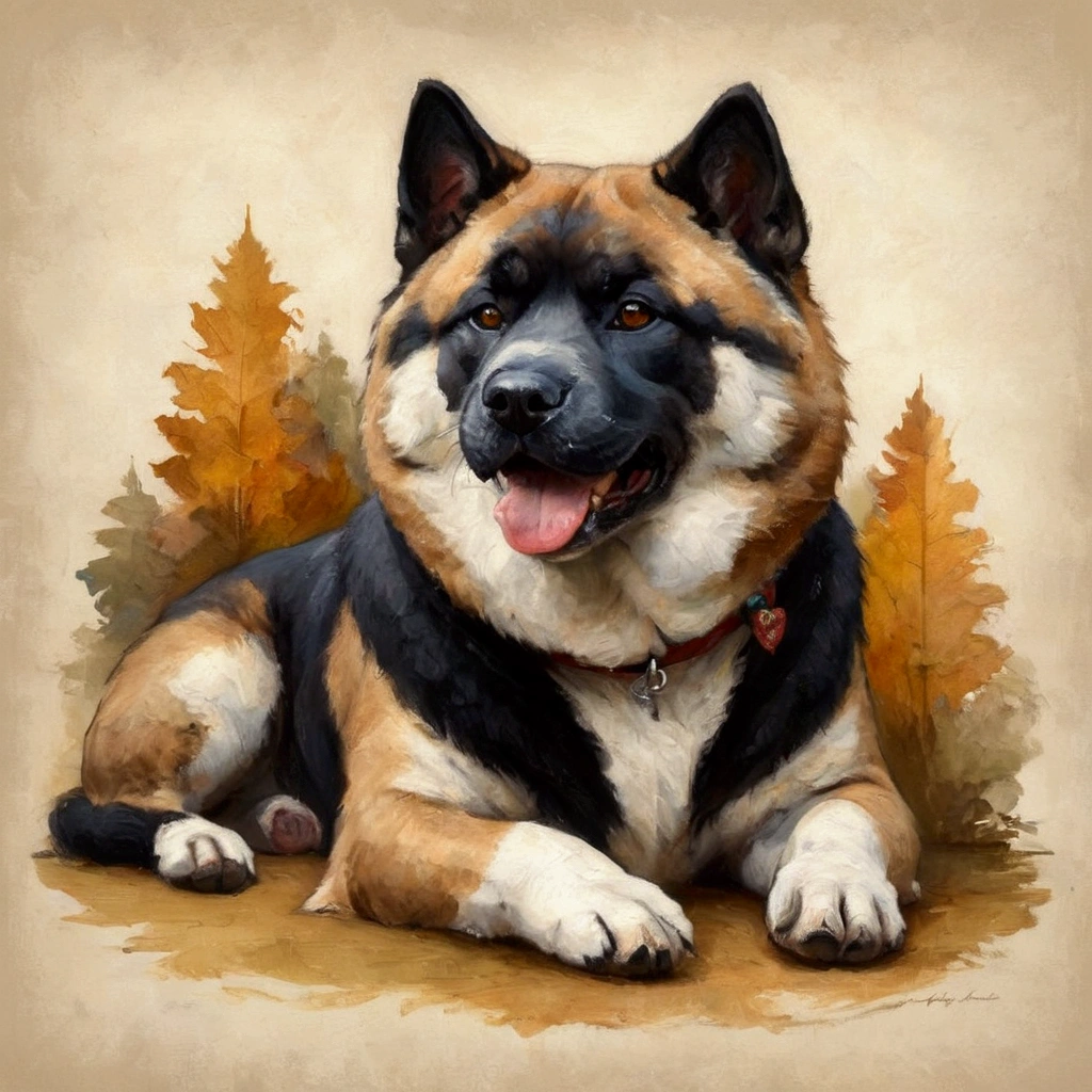 American Akita – a beauty with plush fur and a characteristic dark mask. The breed combines courage, friendliness, funky, retro, multicoloured, vintage logo, American Akita dog,athletic sports logo,energetic dynamic pose vintage logo, American Akita dog,athletic logo,energetic dynamic pose, American Akita – a beauty with plush fur and a characteristic dark mask.