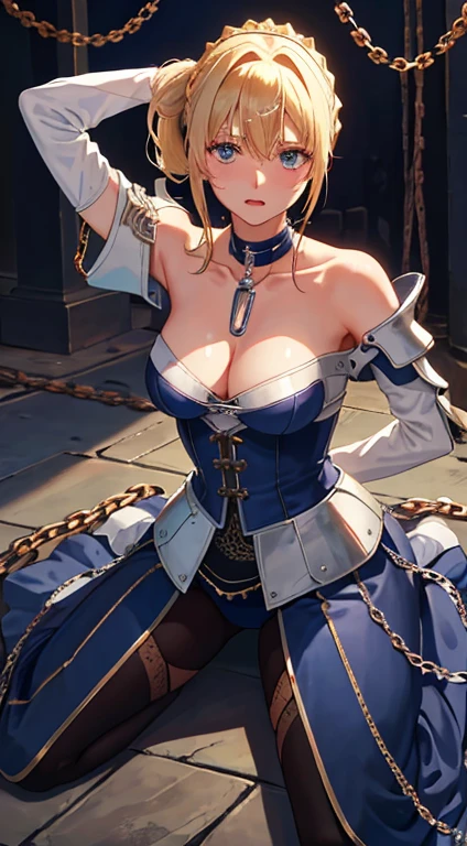 (masterpiece:1.4), (Highest quality:1.4), Realistic, 1 girl, Artoria Pendragon \(destiny\), armor, (Excalibur \(destiny/Please stay overnight\), sword, holding sword:1.1) , (Pull your arms back, Constraintsされた, Leaning forward), (masterpiece, Premium Quality: 1.2), alone, One Girl, Long ponytail, Brown eyes, (Cruel Mistress Costume,) ((A face that is frightened)), Looking at the camera, ((In the dark basement)), Spooky cold atmosphere, ((Wearing torn medieval full-body bikini armor))), sexy white Shiny, Cleavage, 体にSweating profuselyが出る, blush, Thoracic cavity, ((Tied behind the back with a rope, Spread your legs, Spread your legs)), ((Chained)), Chaining hands, (bound), bound, slave collars, ((Chain around neck)), dark fuponasy, Spread your legs, M-shaped Spread your legs, Tied up behind'tie your back with a rope, Silver Chain, Spread your legs, Spread your legs, ((Hung in chains, Being pulled by chains, Open your thighs)), that'Falling out of the costume. Constraints, Slavery, collar, despise, medieval bikini armor, tears, Mature Adult, charm, suggest, Shiny skin, Shiny (Sweaty: 1.3), ((Exhausted)),masterpiece, Highest quality, Ultra-precision, really beautiful, Highest quality, High resolution, sv1, (((((Sweating profusely))))), Ahoge, smile, Heavy breathing, Red face, Open your mouth, Drooling, (), Erect nipples, Anatomically correct hand, Exposed crotch, View from below, Exposed pubic bone, ((Heart symbol, Toes are growing, Tight nipples, Excited, View from below, upon's Eye View)),