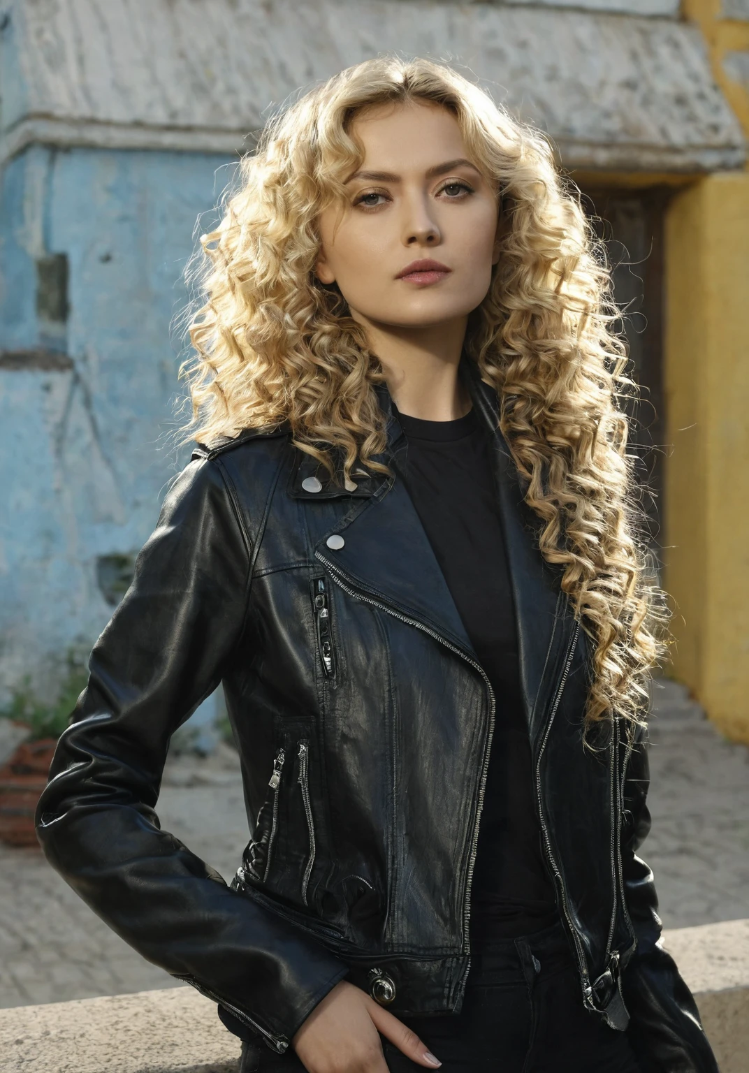 blonde with long curly hair and black leather jacket, yelena belova, Portrait of Haifa Webe, Marta Syrko, olga buzova, irina nordsol kuzmina, Alexandra Valishevskaya, Eva Yushkevich, Edna Mann, filmed in early 2020s, Alina Ivanchenko