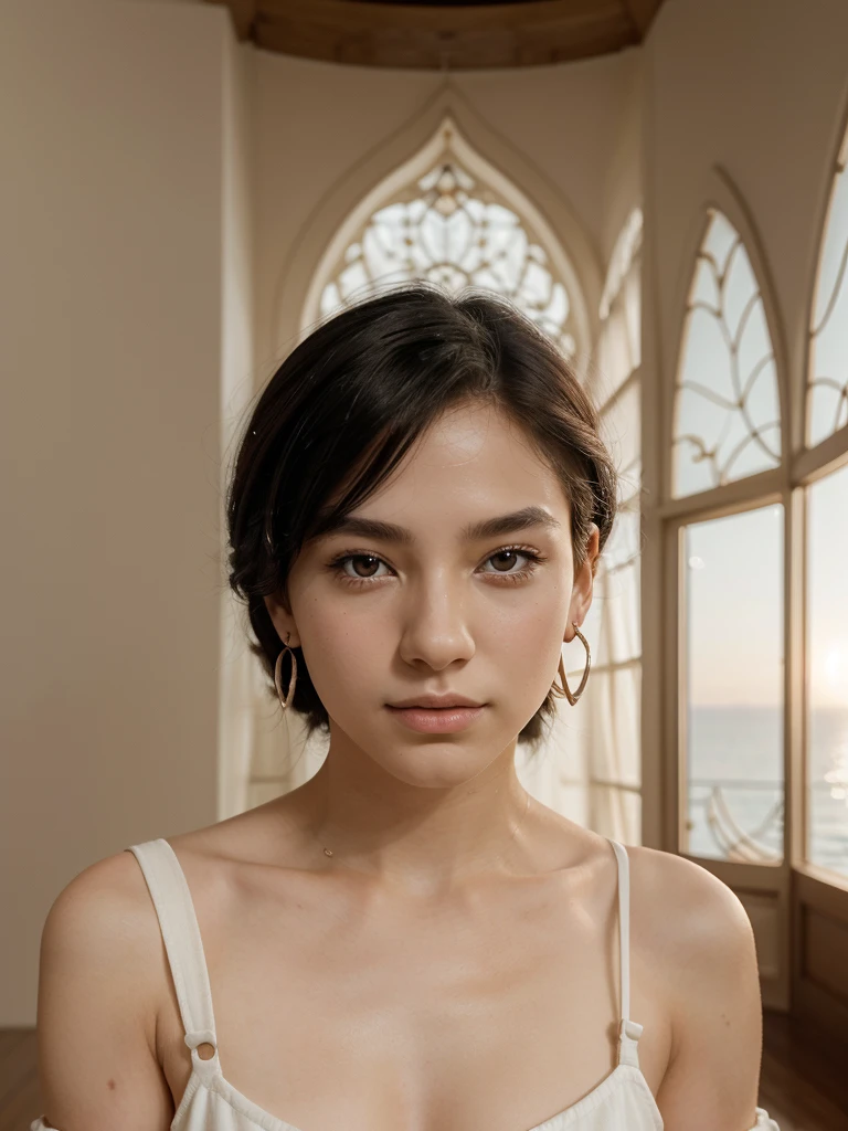 In a corner of the dream world, a figure emerges that embodies the essence of serenity and beauty. a 19 year old young man, of medium height and feminine appearance, radiates an ethereal calm. Her cherry red eyes reflect the tranquility of the sunset, while his mouth curves into a gentle expression. Her ash black hair falls softly, framing a face with skin white as ivory, although not literally white. Elf ears delicately emerge, adorned with circular earrings, two in one ear and none in the other, adding a touch of mystery and charm. A hand rises, like he was greeting the stars, and his glasses rest elegantly on his nose, enhancing your reflective look. Wear a loose shirt, that dances with the wind, complementing its aura of enigma and grace. So, this beautiful and detailed young man, becomes a living poem, an ode to calm and beauty in anime style, a figure that transcends time and space, leaving a trail of dreams in his wake. man
