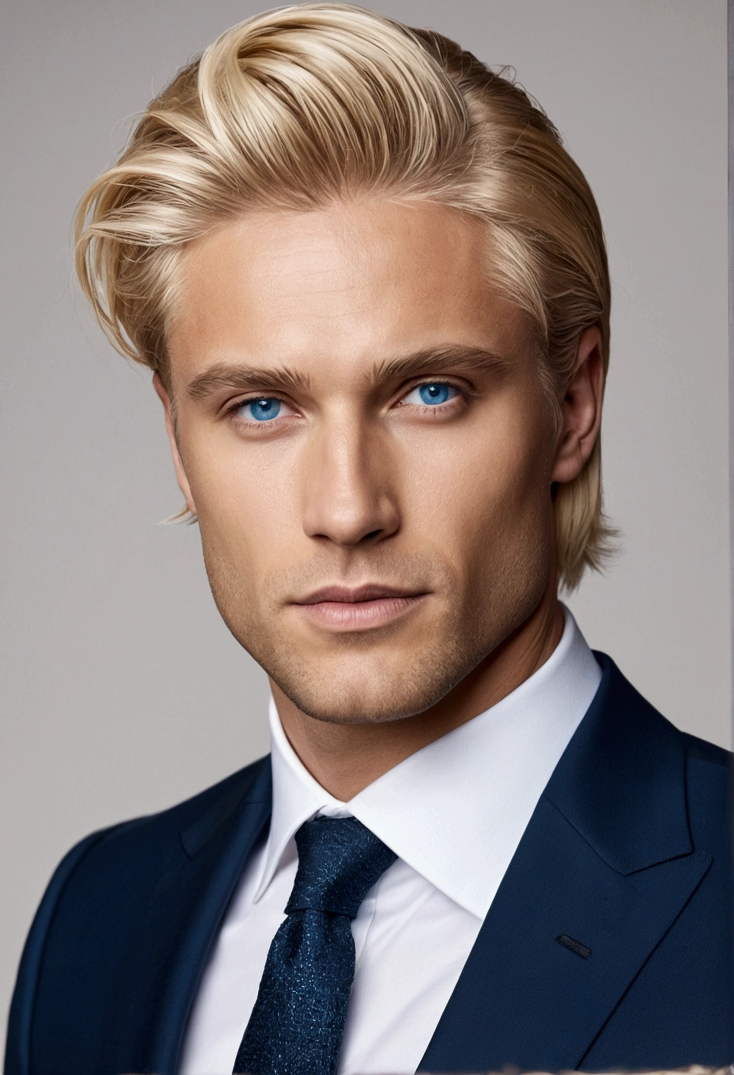 Handsome blond man in suit ,barba , gorgeous hair , Executive, light blonde hair business scene , blue colored eyes