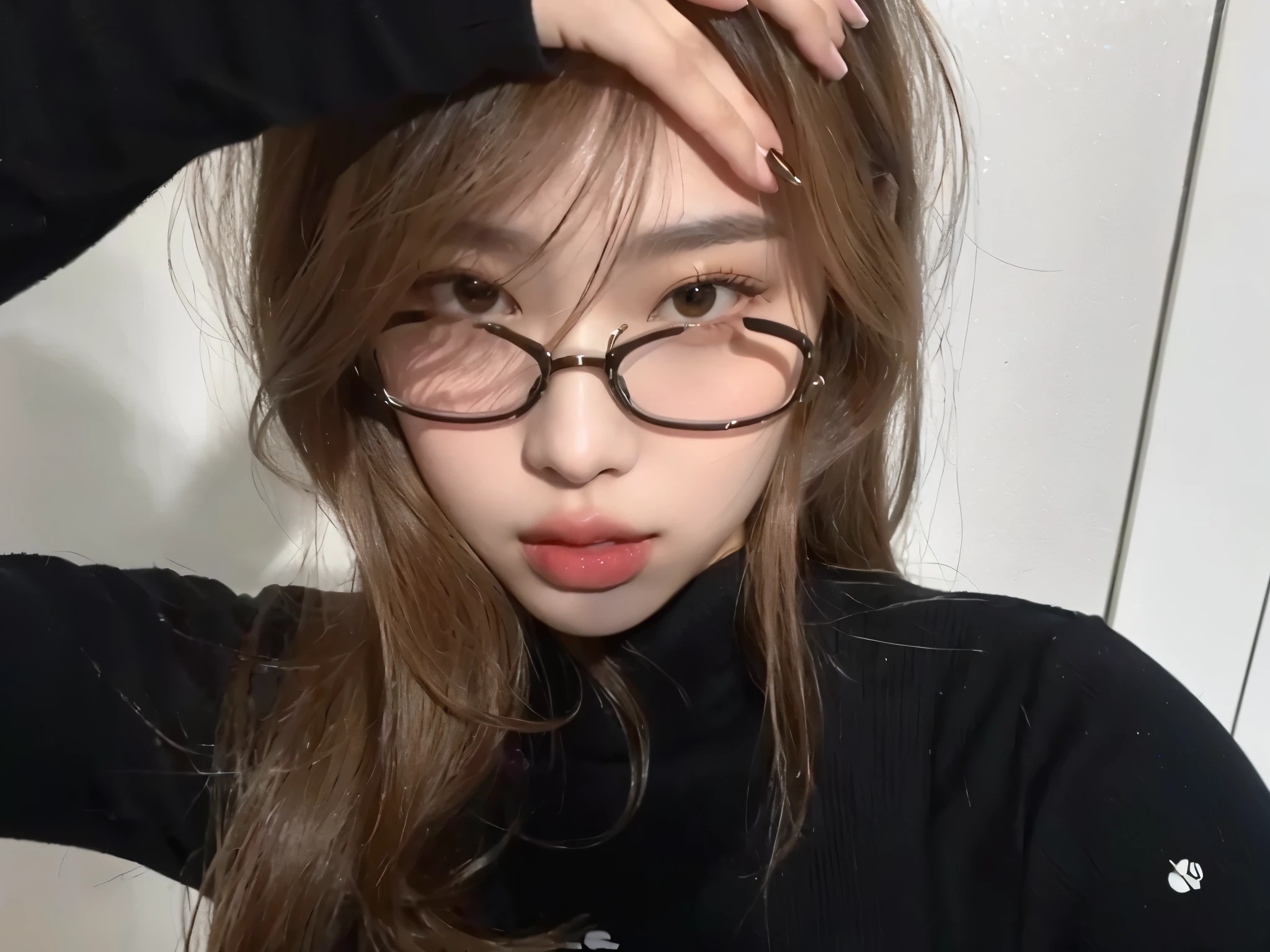there is a woman with cups on taking a selfie, with cups, Jennie kim também conhecida como Newmilky, Beautiful Delfina, girl with cups, with cups on, black cups, thick cups, cups, reindeer noun style 3/4, Jennie kim, taken at the beginning of 2020, fair and pale skin!!, very high quality