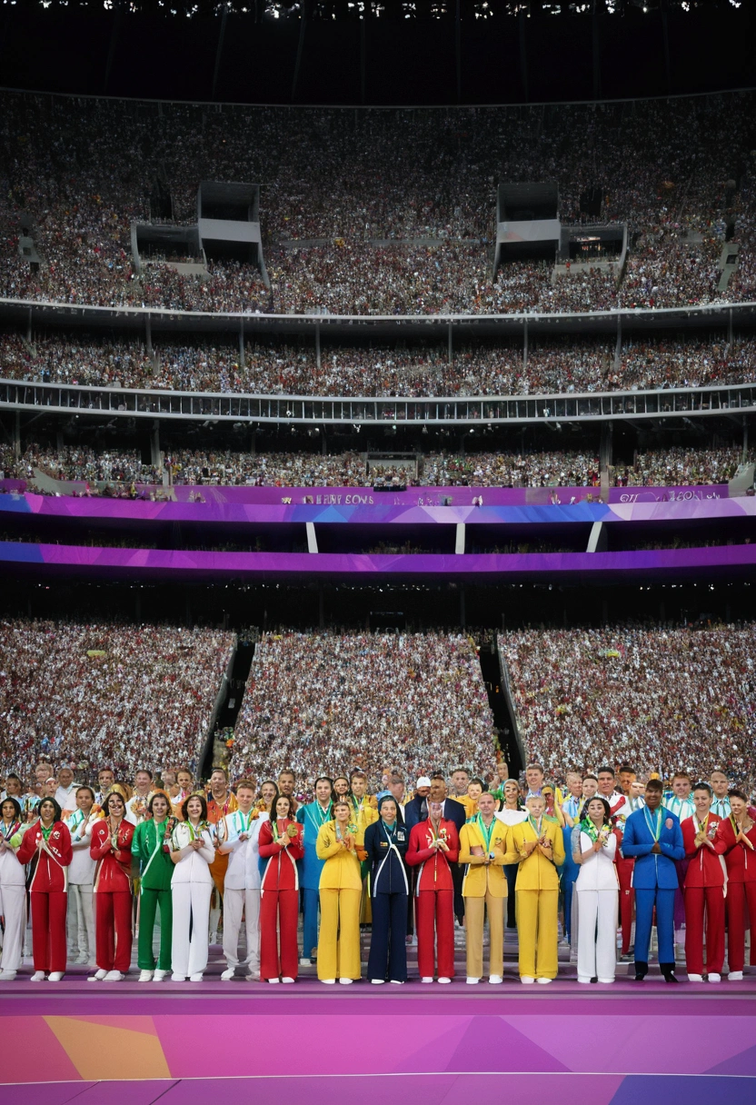 (Olympic Games), At the opening ceremony of the Olympic Games, delegations from various countries entered the stadium one after another, full body, award-winning, cinematic still, emotional, vignette, dynamic, vivid, (masterpiece, best quality, photorealistic, Professional, perfect composition, very aesthetic, absurdres, ultra-detailed, intricate details:1.3)
