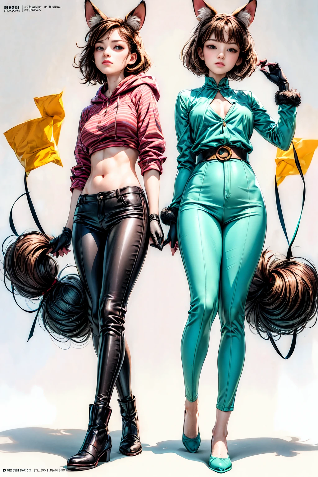 Oh, league of legend, sexy for, wallpapers, detailed eyes, fox ear, (fox tails), a skirt, (long pink fur), medium breasts, Looking at_Shown in_Looking atl espectador, short_hair, gloves, belly button, fail, blue_there are eyes, Eternal, full_body, weapon, Footwear, necklaces, negro_gloves, pulp, hooded, hair_overcome_Yoon_there are eyes, Cultivator_above, hoodie, negro_pants, sneakers, Cut_jacket, cyber punk character, Cut_hoodie