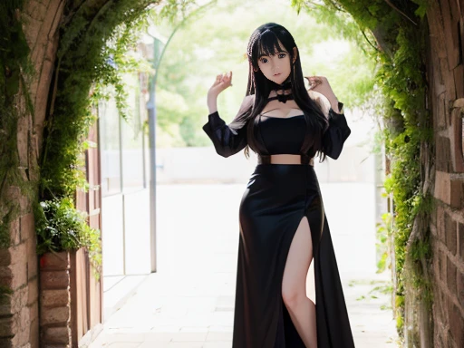 Yor briar anime spyxfamily , 27 year old woman ,black hair , reddish eyes, beautiful face and very detailed, slim full body 1.2, 2d, big