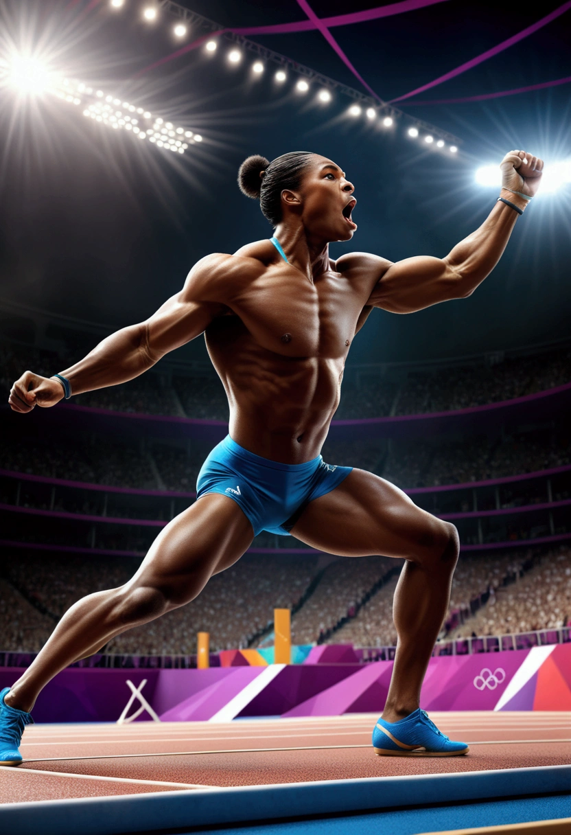 (Olympic Games), In Olympic events, athletes go all out to demonstrate their skills and strength. Every breakthrough and victory inspires the audience's passion, full body, award-winning, cinematic still, emotional, vignette, dynamic, vivid, (masterpiece, best quality, photorealistic, Professional, perfect composition, very aesthetic, absurdres, ultra-detailed, intricate details:1.3)