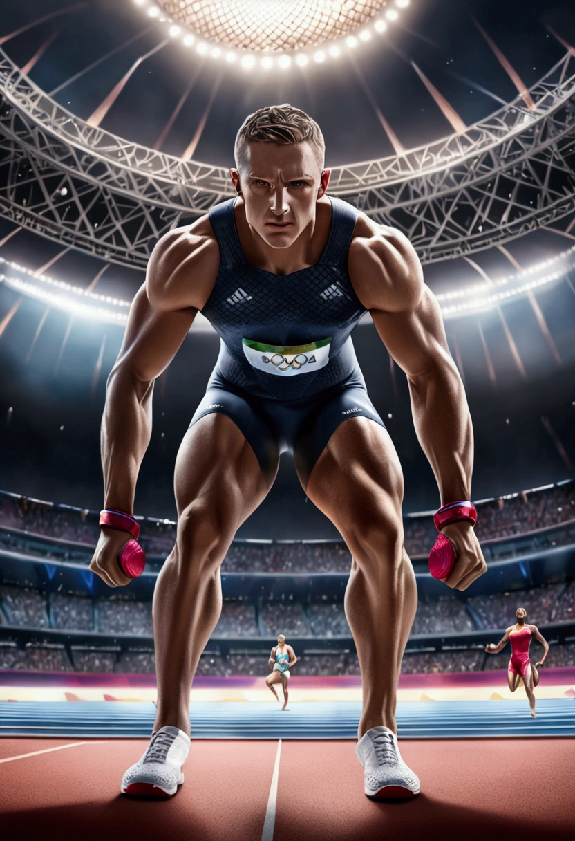 (Olympic Games), In Olympic events, athletes show their skills and strength, full body, award-winning, cinematic still, emotional, vignette, dynamic, vivid, (masterpiece, best quality, photorealistic, Professional, perfect composition, very aesthetic, absurdres, ultra-detailed, intricate details:1.3)