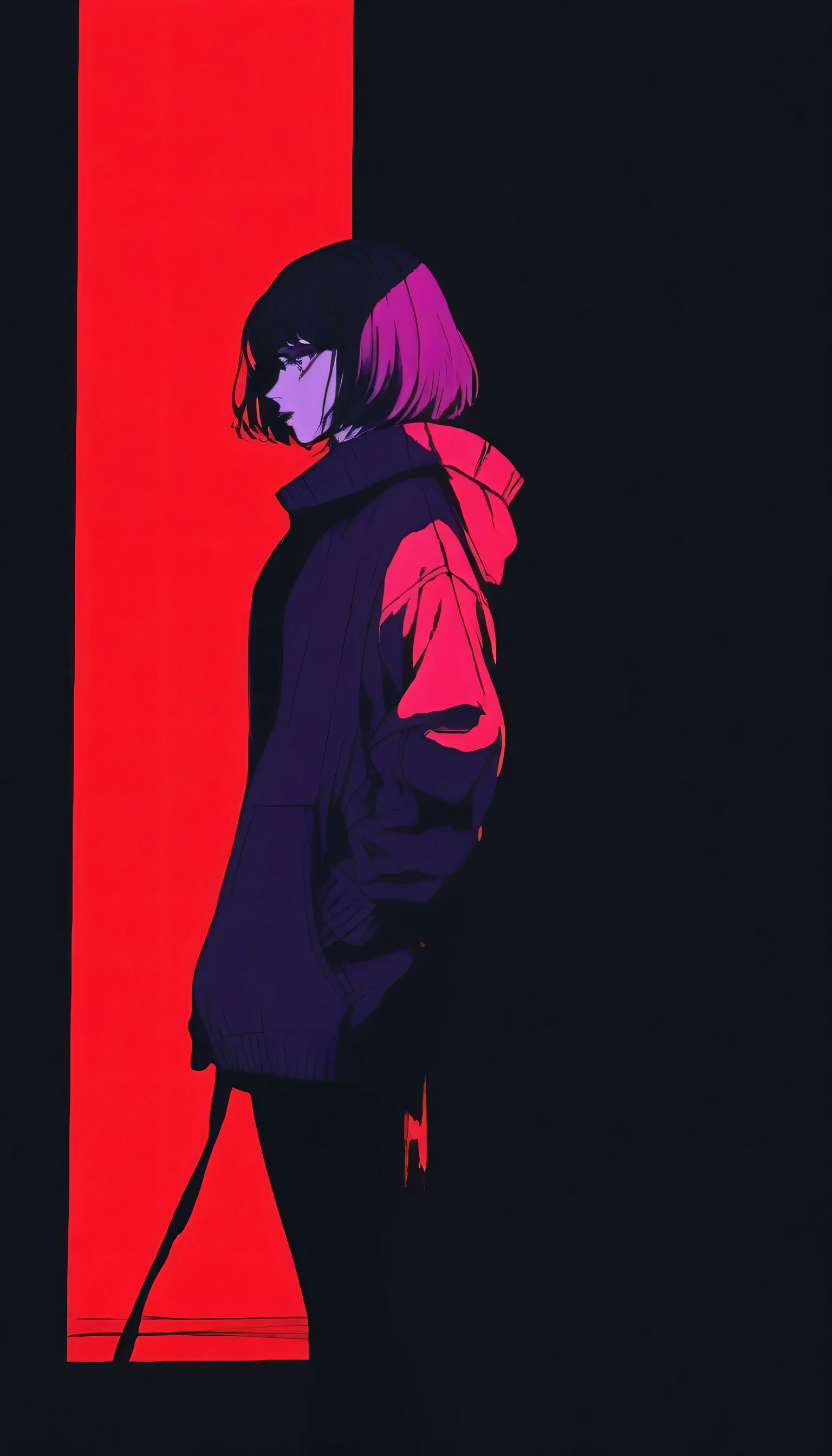 (best quality, sketch:1.2), dark monochrome background, anime,illustrator,anime,1 girl, detailed lips,sweater,custom, ( background dark),neon hair,textured cropping,Canadian, masterpiece, style retro classic, noir dark, art, sketch book, (bob hair purple:1.35, black:1.55), bad women 