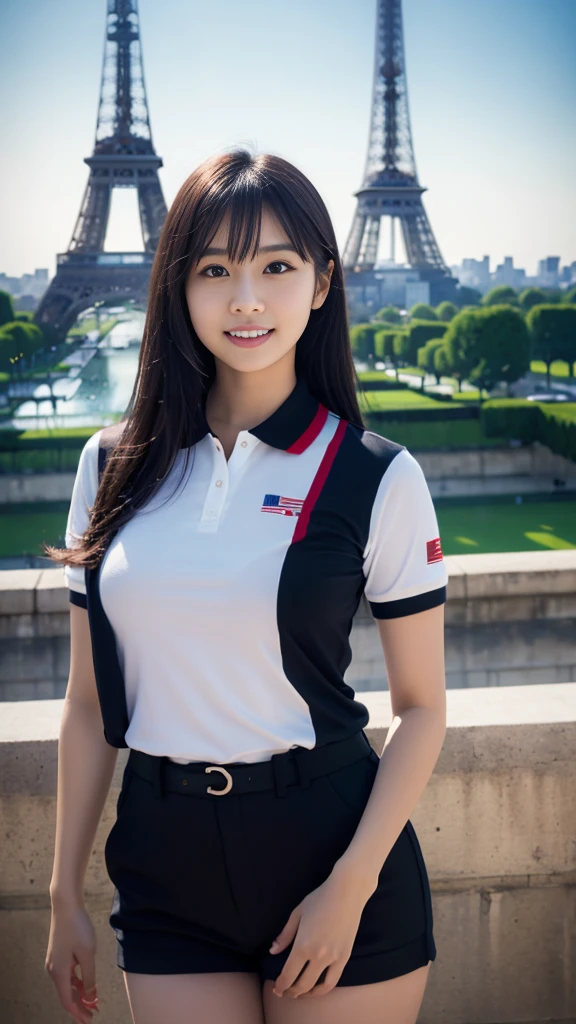 Olympic Torch Relay、Paris Olympic Torch、Paris cityscape、Small breasts、Slim body、Are thin、With the Eiffel Tower in the background、Wearing the Japanese flag、Hinomaru on the chest🇯🇵、Holding up a large lit Olympic flame、Scenic Professional Photography of Cowboy Shot RAW Photos、Realistic、[:Complicated details: 0.3]、Highest quality、Beautiful 12 year old girl、Long black hair、Are thin、Skin fineness、(Plus Size: 1.Like 1)、(Breasts with a beautiful round shape: 1.1)、(BIG ASS: 1.1)、(White polo shirt、japanese flag emblem、Red collar)、1 girl、holding the Olympic torch、The Olympic flame is lit、smile、Elegant figure、from the front、Gazing at the viewer、Cowboy Shot、Paris city outdoors、natural color、Perfect perspective、Very detailed、Wide-angle lens、surreal、Dramatic skies、Polarizing Filter、Natural light、Bright colors、Everything in sharp focus、HDR、uhd、64k、Photorealistic、Hyperrealistic、Hyper Detail、Analog Style、Detailed muscle、Matte skin、Soft Lighting、Scattered on the surface、Real、Dark Shadows Masterpiece、Highest quality、surreal、8k、Golden Ratio、complicated、High Detail、Film Photography、Soft Focus