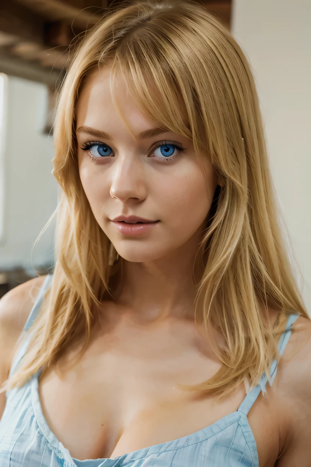 Young blonde woman with blue eyes