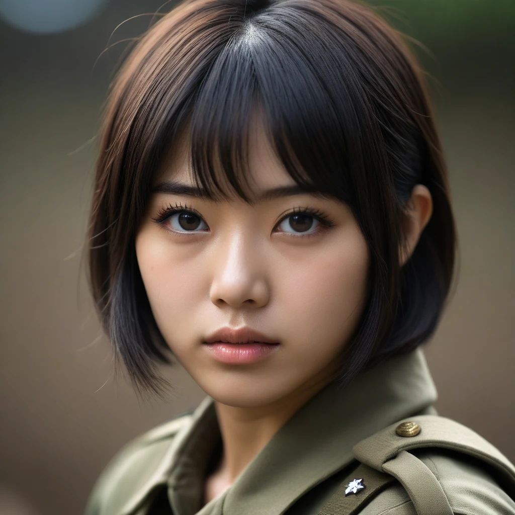8k, Ultra-high resolution, Highest quality, masterpiece, 三分割法によるphotograph,Surreal, photograph, 1 Girl, (:1.3), pretty girl, Cute Face, Beautiful eyes in every detail, 細かくdetailedに,masterpiece,One Girl:1.2,Japanese female soldier,extream close up,furious,Black short hair,Bob with bangs, (combat uniform:1.3),Muddy Face,Sharp contours,Looking down, (Dirty Face:1.3),battlefield, Light from above, Low contrast, (Side view),, Perfect and beautiful face ,完璧でCute Face, Skin with attention to detail, Perfect limbs、Narrow waist,Looking at the audience,(((Ideal body type))),A cup small breasts :2,Portraiture:2,Perfect Anatomy,鮮明なdetailed,detailed,Surreal,Light and shadow,darkness