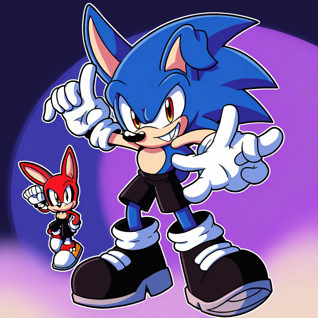 Custom avatar, bugs bunny in sonic style, wearing black shorts, in the cyberspace￼, cgi backround, doing a dyamic pose,