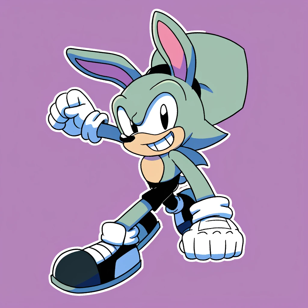 Custom avatar, bugs bunny in sonic style, wearing black shorts, in the cyberspace, cgi backround, doing a dyamic pose,