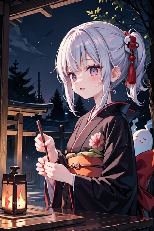 horor anime style, super fine illustration, masterpiece,best quality,highly detailed, dynamic angle, beautiful detailed, 8k, On a summer night, in a graveyard,scary ghost is having a feast. BREAK she enjoy  日本酒 around a campfire, having a joyful time.Break kimono,score up_9,Break female ghost,Break dark,horor,japanese horor,