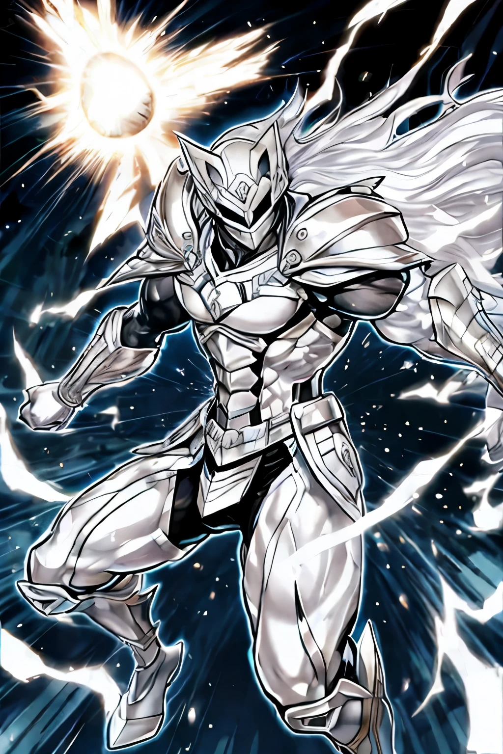 Silver male masked warrior overflowing power