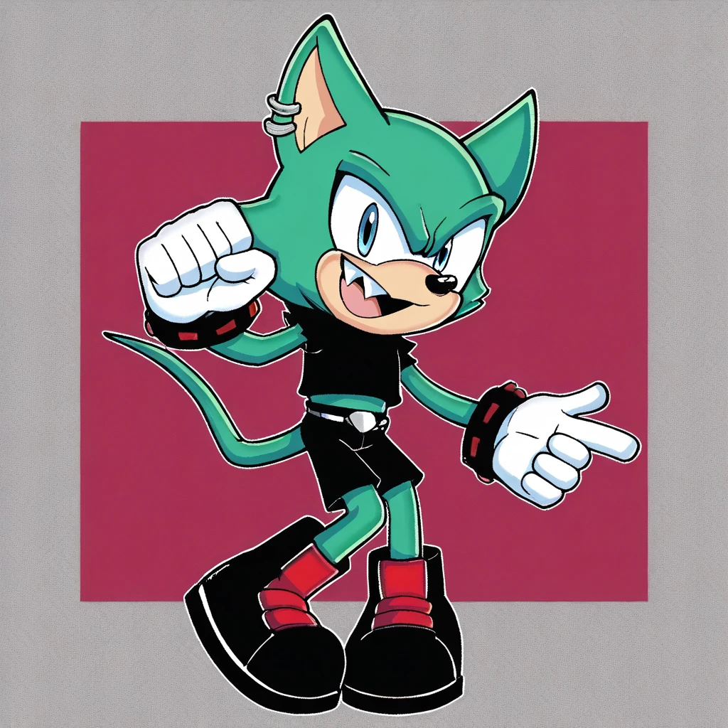 Custom avatar, bean and fang, wearing black shorts, in the cyberspace￼, cgi backround, doing a dyamic pose,