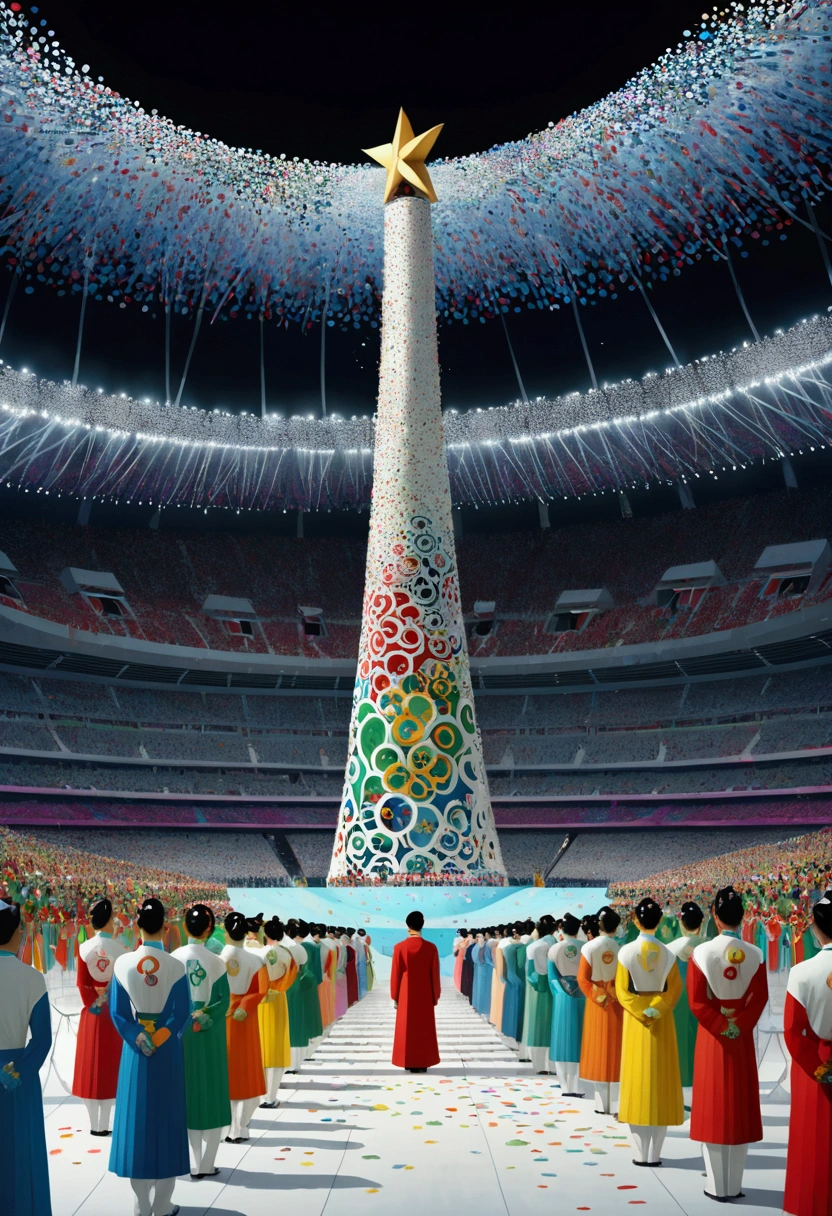 Olympic Games, Olympic Opening Ceremony, full body, by Wu Guanzhong and Tan_Yin, cinematic still, (best quality, masterpiece, photorealistic), very aesthetic, perfect composition, intricate details, ultra-detailed, vivid colors