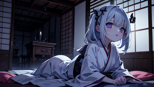 horror anime style, super fine illustration, masterpiece,best quality,highly detailed, dynamic angle, beautiful detailed, 8k, On a summer night, in Japanese-style room,scary ghost is having a feast. BREAK she talk about ghost stories around candles, having a horror time.Break kimono,score up_9,break psychic,trauma,scary ghost face,