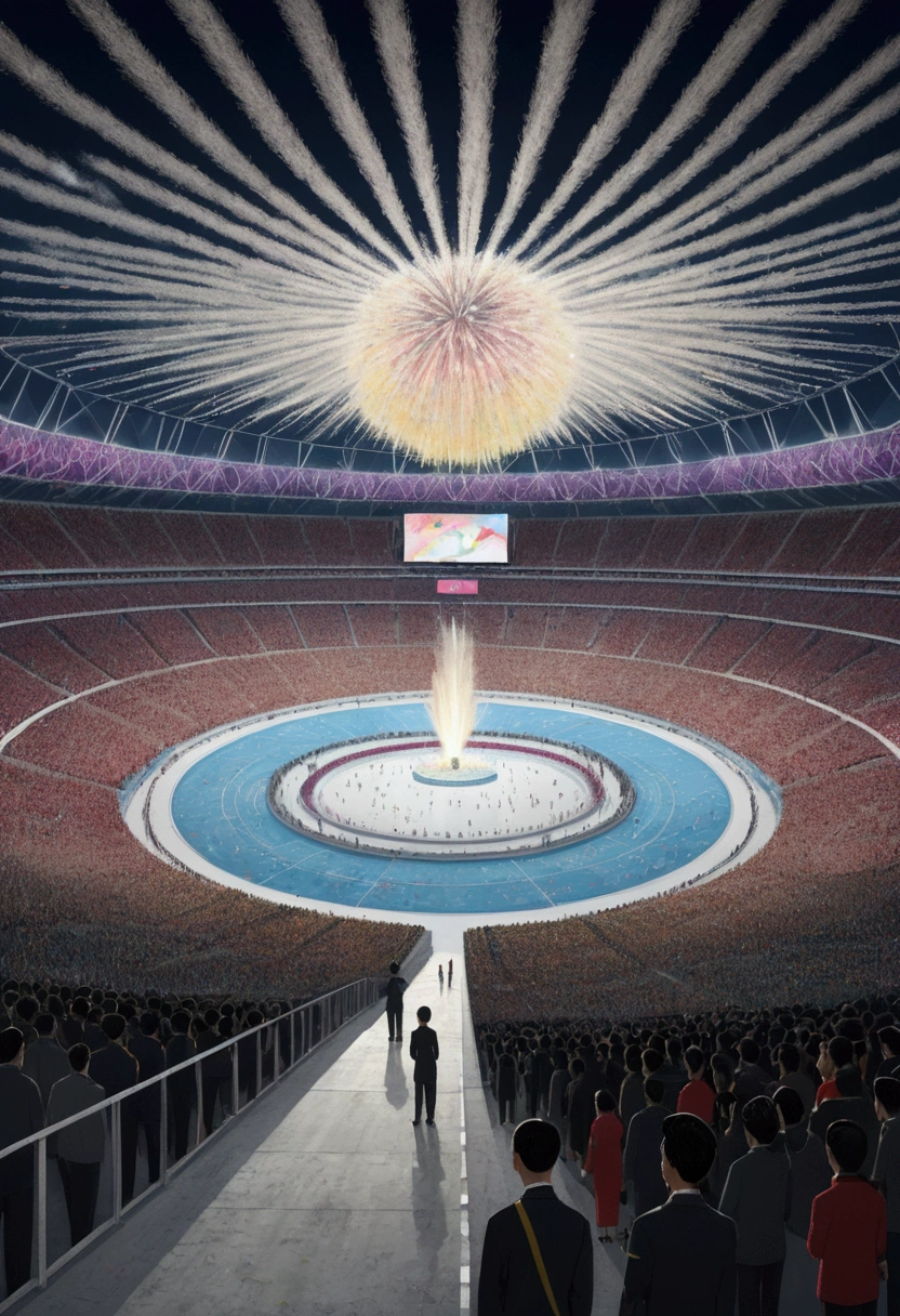 Olympic Games, Olympic closing Ceremony, full body, by Wu Guanzhong, cinematic still, (best quality, masterpiece, photorealistic), very aesthetic, perfect composition, intricate details, ultra-detailed, vivid colors