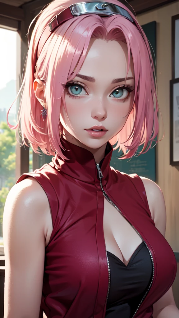 sexy outfit,(best quality)), ((Masterpiece)), (Detailed), Perfect Face((best quality)), ((Masterpiece)), (Detailed), Perfect Face(best quality)), ( (Masterpiece)), ( Detailed), Perfect Face (best quality), ((Masterpiece)), (Detailed), Perfect Face, stunningly realistic, photorealistic, photorealism, 1 sakura Haruno, pelo rubio, ojos azulados