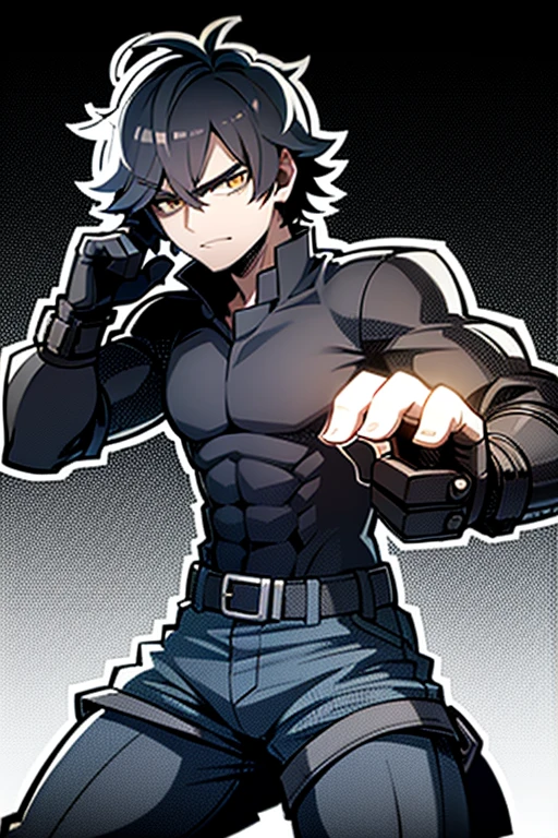 ((illustration)), (best quality)), ((masterpiece)), (detailed), ((night)), teenager, solo, 1boy, male focus, black trench coat, short hair, black hair, spiky hair, jeans, rubber shoes, cityscape, lineart, thick lines, itadori, itadori_yuuji, hair bangs, muscular, turtleneck