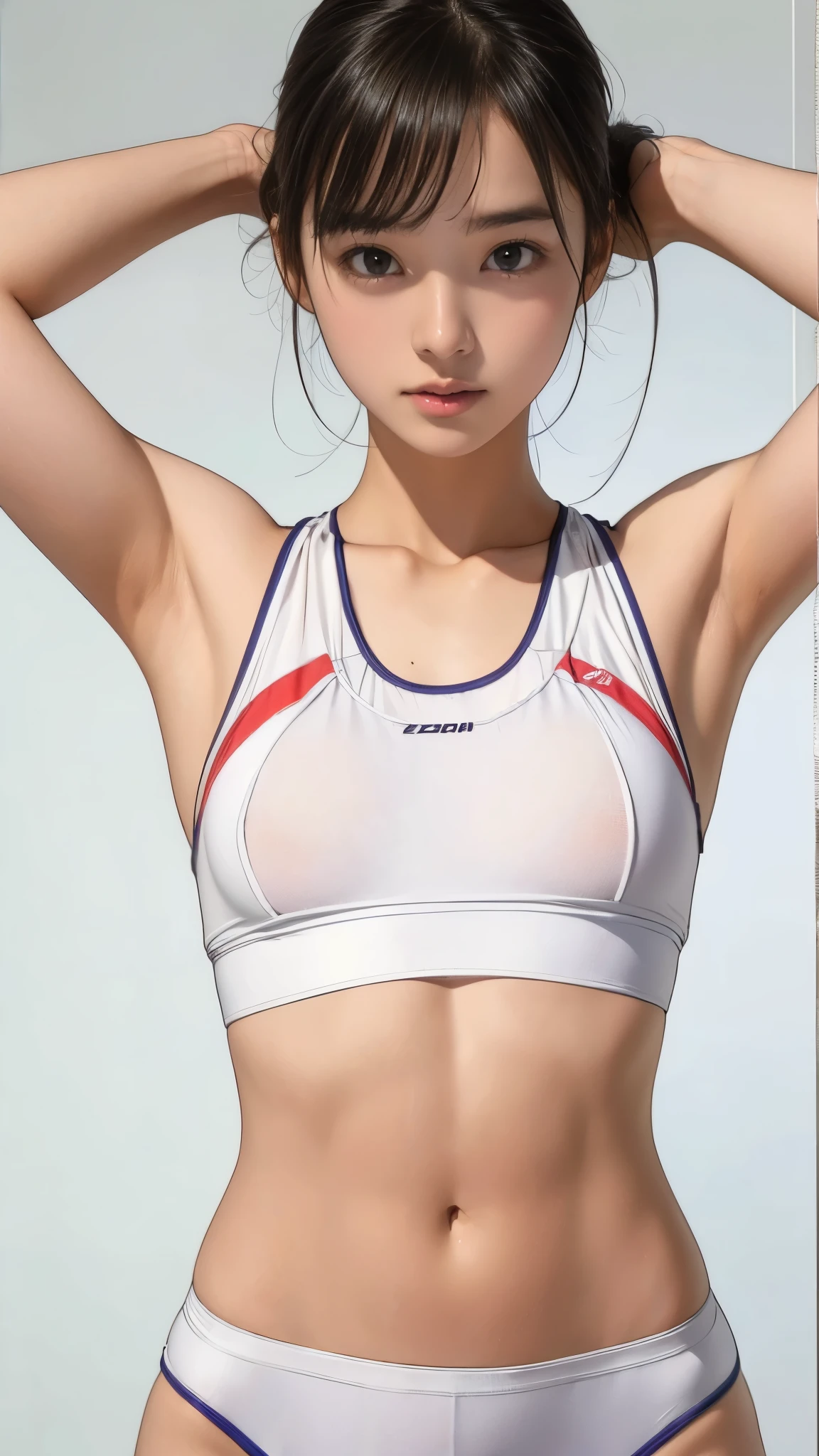 Realistic photos、13 years old、beautiful sports girl、Raise your arms、Show your armpits、Very slim