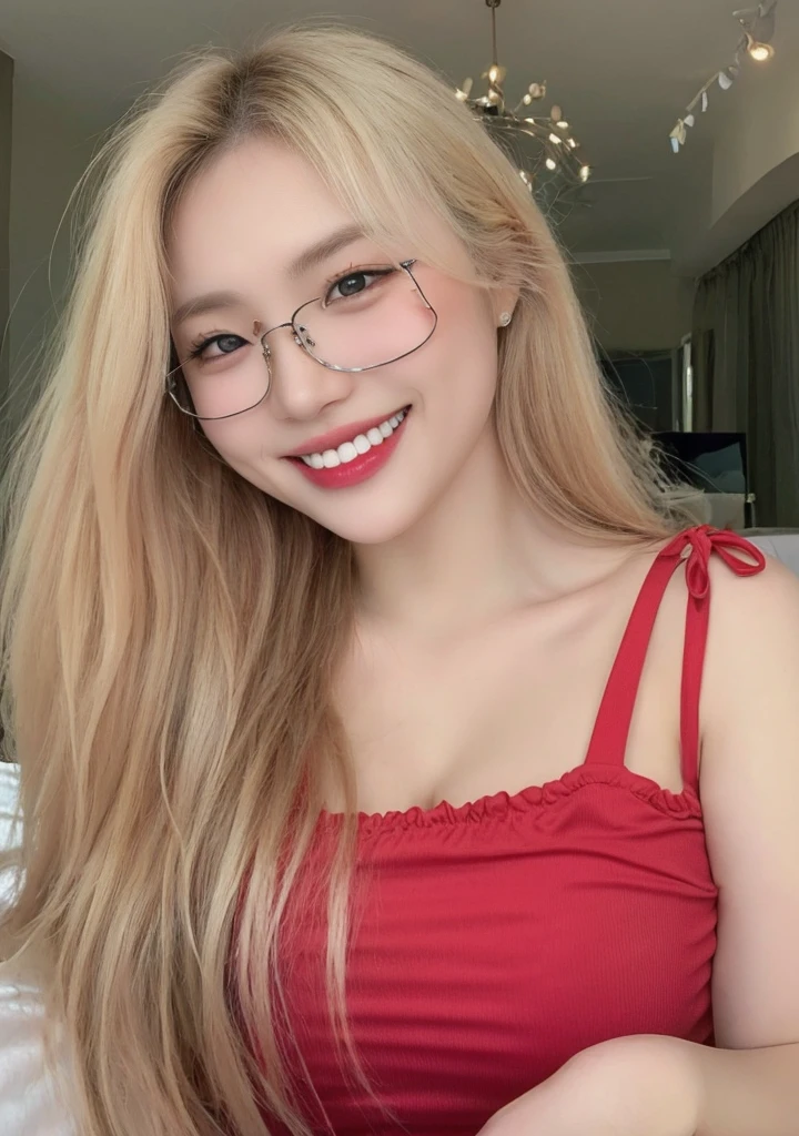 (Best quality, 8k, 32k, Masterpiece, UHD:1.2),Photo of Pretty Japanese woman, 1girl, (long blonde hair), (large breasts), smile, double eyelid, White bikini, upper body, sexy