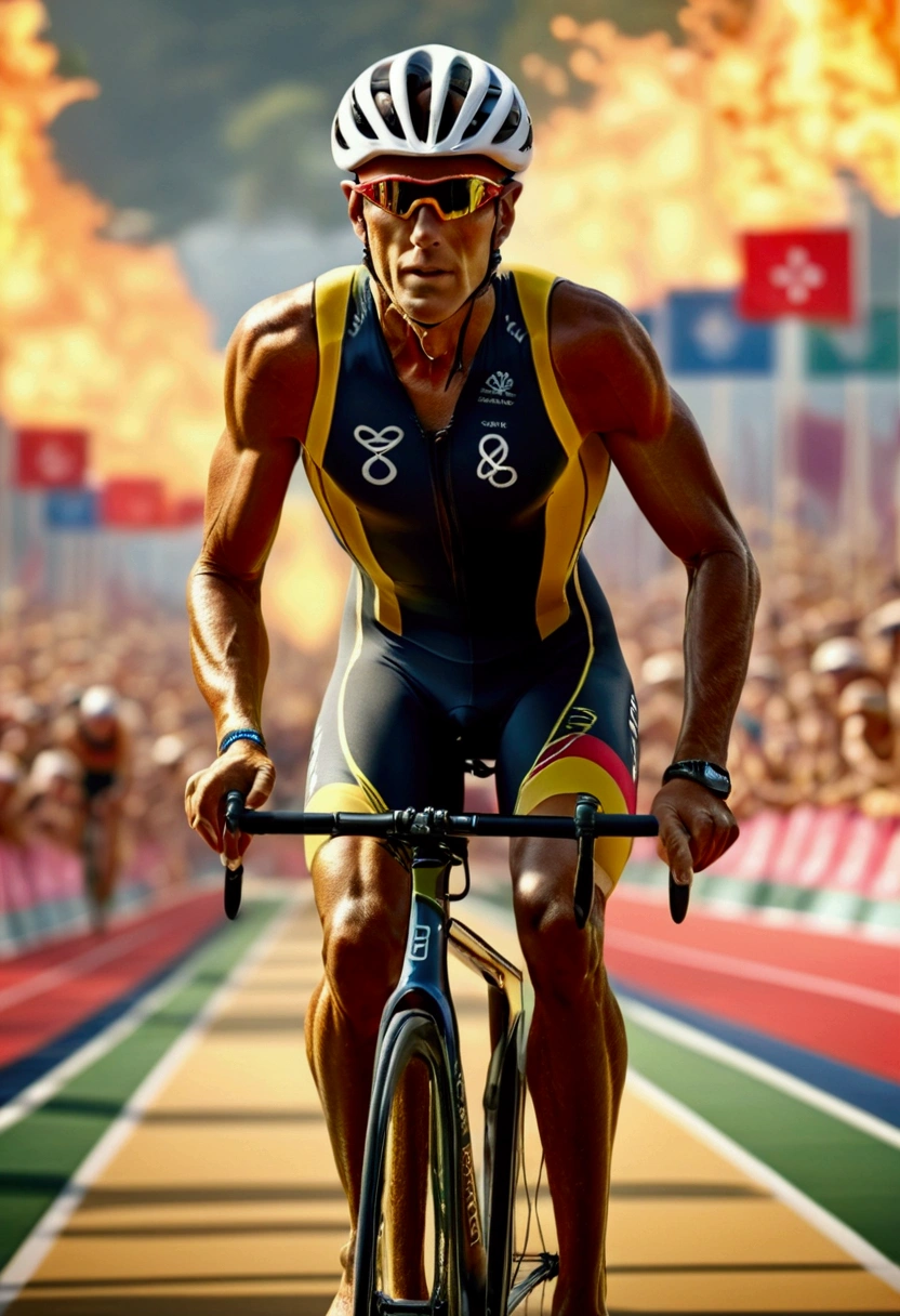 Olympic Games, Athlete Passing the Torch, full body, cinematic still, (best quality, masterpiece, photorealistic), very aesthetic, perfect composition, intricate details, ultra-detailed, vivid colors