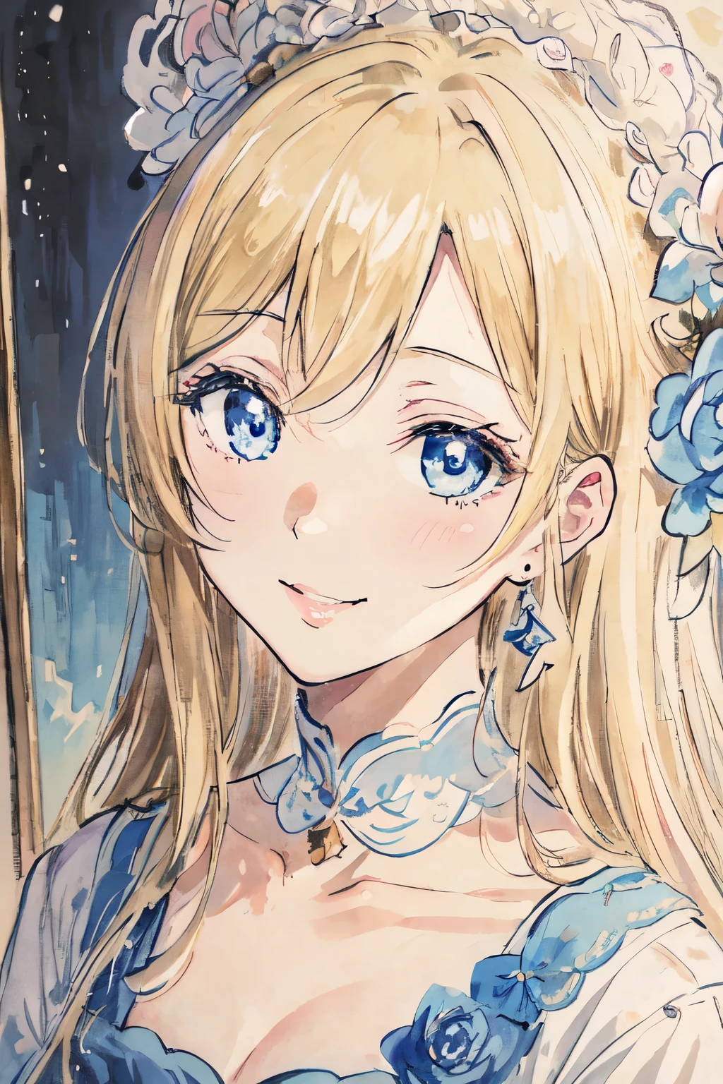 eli ayase from love live school idol project, masterpiece, best quality, an extremely delicate and beautiful girl,an extremely delicate and beautiful, world masterpiece theater, ultra-detailed, highly detailed, best quality, blonde hair, highres, extremely detailed,1girl, best quality, illustration, looking at viewer, impasto, canvas, oil painting, realistic, realist ,real, blue eyes, smile