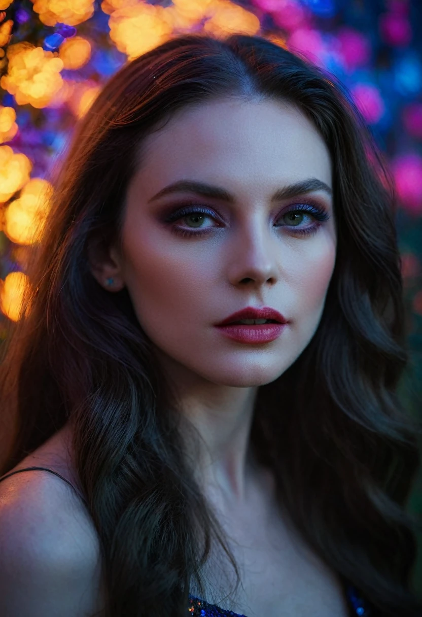female vogue model 35yo with pale skin, beautiful evil slavic woman, pale skin, long hair, James Bidgood'is marked by its vibrant, colorful fantasy and theatricality. Using the artist's namewill almost certainly infuse the outcome with sparkle, flowers, colorful lighting effects, and a deep sense of dreams unique expression of homoeroticism.,(minimalist abstraction:1.2), (subtle gradient backdrop:1.1), (tranquil yet evocative:1.2), (conceptual portraiture:1.3), (play on perception:1.2), (surreal calm:1.1), (visual metaphor:1.3), cinematic portrait sharp focus, dappled lighting, (backlighting:0.7), film grain, photographed on a Sony A7R IV, 18mm F/1.5 cine lens, (highly detailed, intricately detailed), 8k, HDR,(volumetric lighting), (dynamic lighting), extremely high detail, bokeh, DOF.