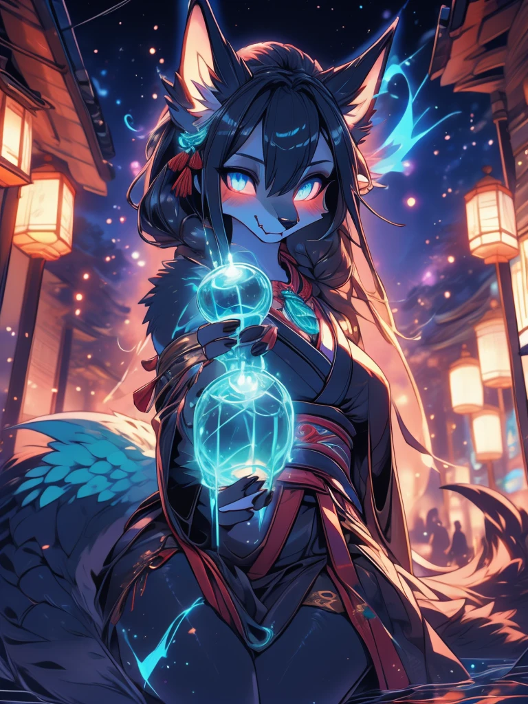 Miku Hatsune x vixen high definition good anatomy agregar_detalle:1, pelaje azul,Orejas de Kitsune, tribal tattoo agregar_detalle:1, cute girl agregar_detalle:1, feudal priestess clothing agregar_detalle:1, japanese shrine landscape agregar_detalle:1, japanese shrine costume agregar_detalle:1, agregar_detalle:1, fullbody descalza agregar_detalle, highly detalleed face, deep aqua iris agregar_detalle:1 lighting eyes agregar_detalle:3, garras de lobo, sharp fangs agregar_detalle:1, wild slut agregar_detalle:1, matsuri japones de fondo