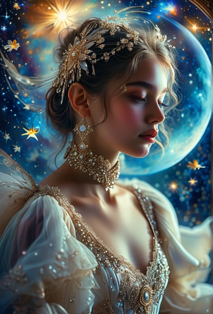 In a celestial dreamlet letscape, people dressed luxuriously, differents faces, ils sont tous à la peau foncée, (((jeune, in the 20's))) (((two brown skin men et two brown skin woman))), (((two jeune brown skin long dark hair duke:1.3))), (((une peau brune, dark hair, enceinte1.5 femmes))) et (((une femme aux cheveux bruns non enceinte1.3))), (they are two différent et separate couple1.2). (Deux ou quatre personnes:1.2). Le premier couple est un duc à la peau brune, with long black curly hair with a pregnant woman with long dark hair.. The second couple is a brown-skinned duke, aux cheveux noirs bouclés et une femme aux cheveux bruns courts., (((dark hair brown skin woman is pregnant et brownskin:1.5))) ((((kissing, love scene, hot scene))), 8K, extremely detailed, high quality, (photorealistic:1.37), Tout le corps, Couleurs vives, Perfect lighting, Moving Expressions, Celestial aura, Majestic presence, ambiance onirique, Photographie artistique 8k, photorealistic concept art, soft natural volumetric perfect cinematic