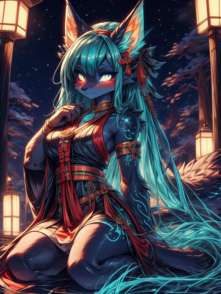 Miku Hatsune x vixen high definition good anatomy agregar_detalle:1, pelaje azul,Orejas de Kitsune, tribal tattoo agregar_detalle:1, cute girl agregar_detalle:1, feudal priestess clothing agregar_detalle:1, japanese shrine landscape agregar_detalle:1, japanese shrine costume agregar_detalle:1, agregar_detalle:1, fullbody descalza agregar_detalle, highly detalleed face, deep aqua iris agregar_detalle:1 glowing eyes blue agregar_detalle:1, wild slut agregar_detalle:1, matsuri japones de fondo