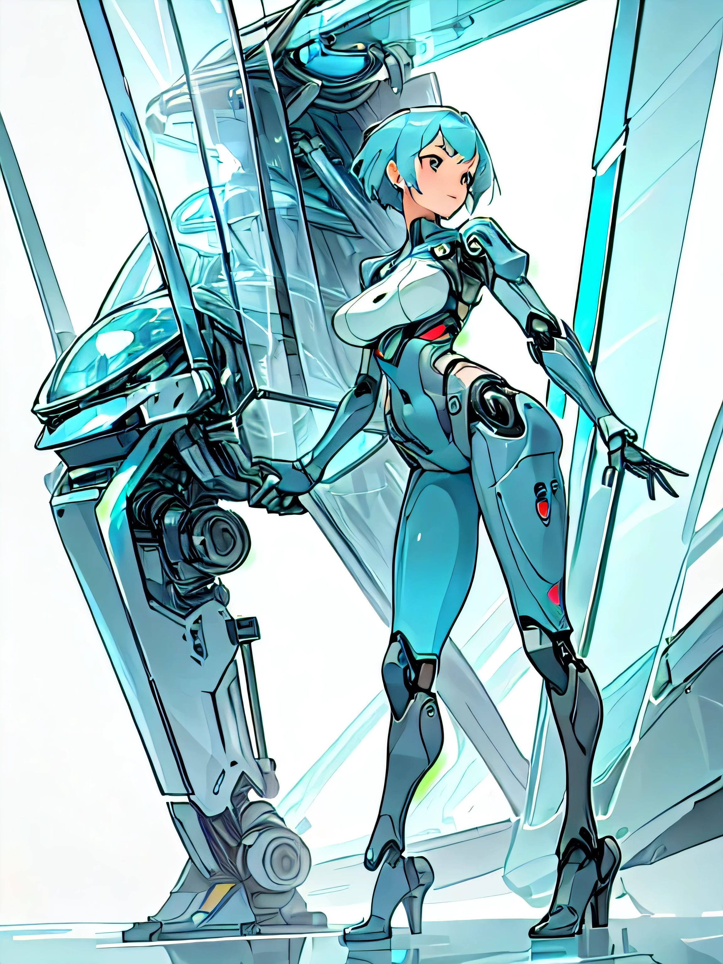 Highest quality,(One girl, alone, Adult female, Mature Woman), Light blue hair, short hair,
GlassSteelAI,  Pochinkov, GlassSteelAI robot female, Hip, Tight waist, Large Breasts, Robot Joints,