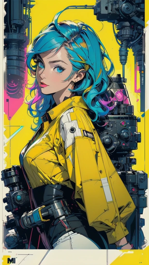 (((masterpiece, highest quality))),(((solo:1.2))),(((1girl:1.2))),32k wallpaper, very detailed, poster, vintage science fiction,(((((geometric cinematic movie poster))))), ((bauhaus)),(shape),(((abstract))),(mid century modern),movie poster,(((((portfolio))))),(((((Close-up))))),(((((bust up))))),((((more various angle)))),((((highlight)))),((((heterochromia)))),(((complete. detailed face))),((((Extremely talented)))),(((((most complecated futristic machine))))),(Colorful color scheme),(((detailed unlimited mechanic complete Equipment))),(((Absolutely Bright yellow background))),(((Matte texture background))),(((Beautiful woman looking back)))