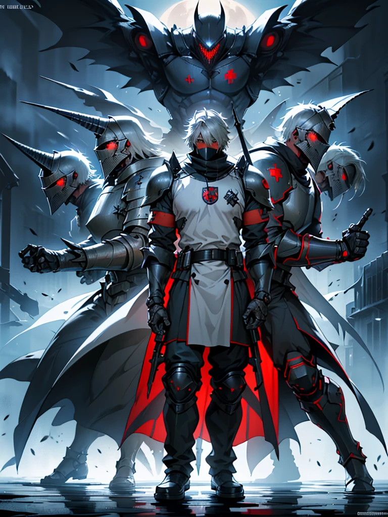(Knight Templar Anime - Battlefield - If you want peace, prepare for war - Knight Templar of the medical order - ULTRA HD - FULL HD - 4K - Anime - Multiple enemies against a templar - Dark Fantasy - Futuristic - Cyborg - Apocalypse - End of the world - Fighting multiple demons at night)