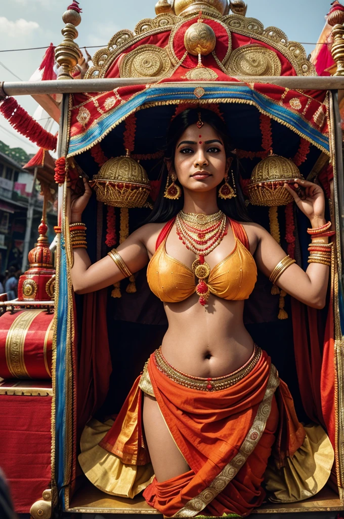 Ganpati Rath Yatra Scene
Shot 5: Wide Shot
Camera Model: ARRI Alexa Mini LF
Lens Type: 24-70mm Zoom Lens
A vibrant Ganpati Rath Yatra passes in front of Indian woman named Lila Sinh, complete with drums and cymbals. The energy and color of the procession fill the screen, creating a festive atmosphere.