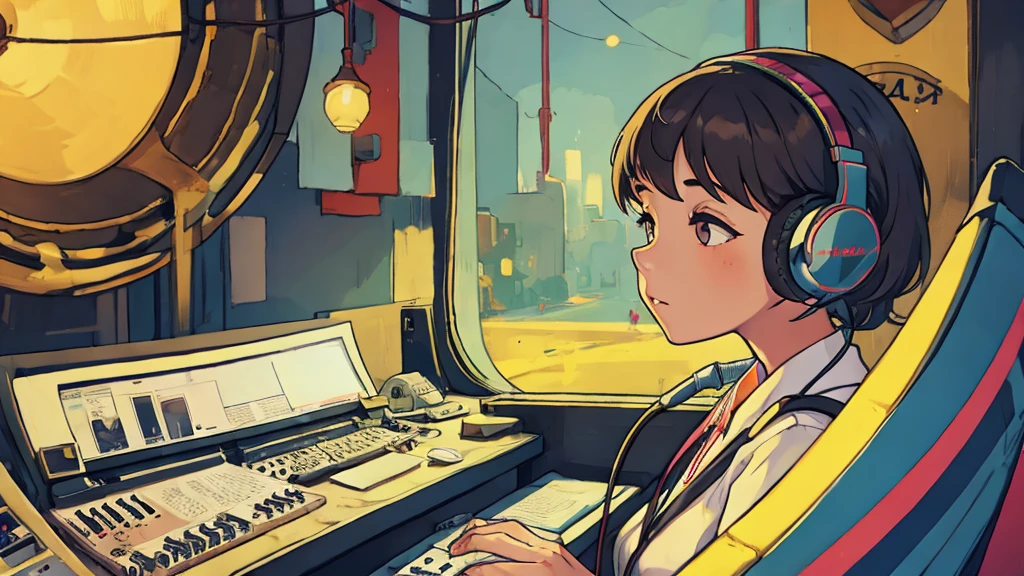 Girl working while listening to jazz music on headphones
