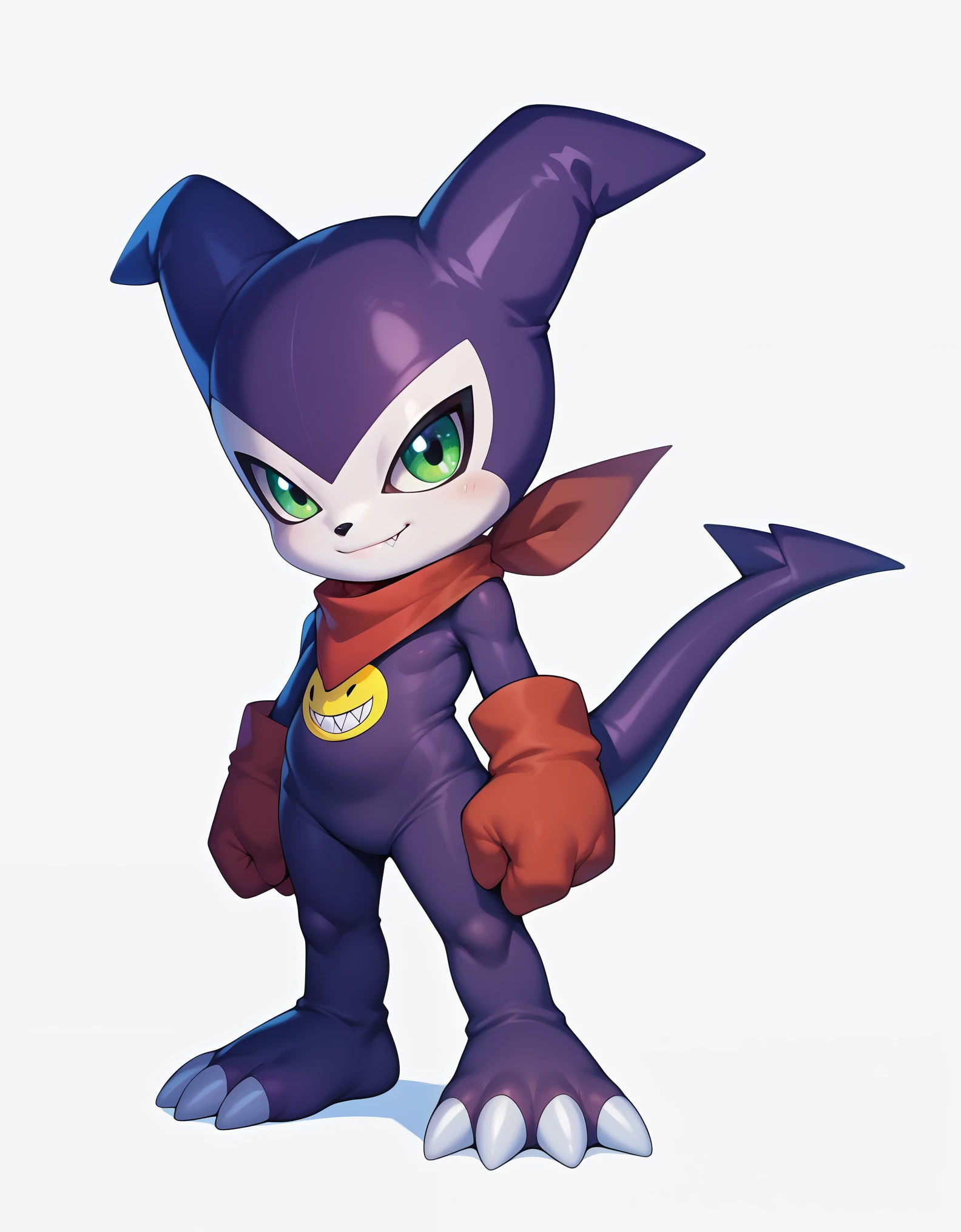 score_9, score_8_up, score_7_up, score_6_up, source_furry, solo, dof,  full-length portrait, feral, white background,  impmon, shortstack, digimon (creature)