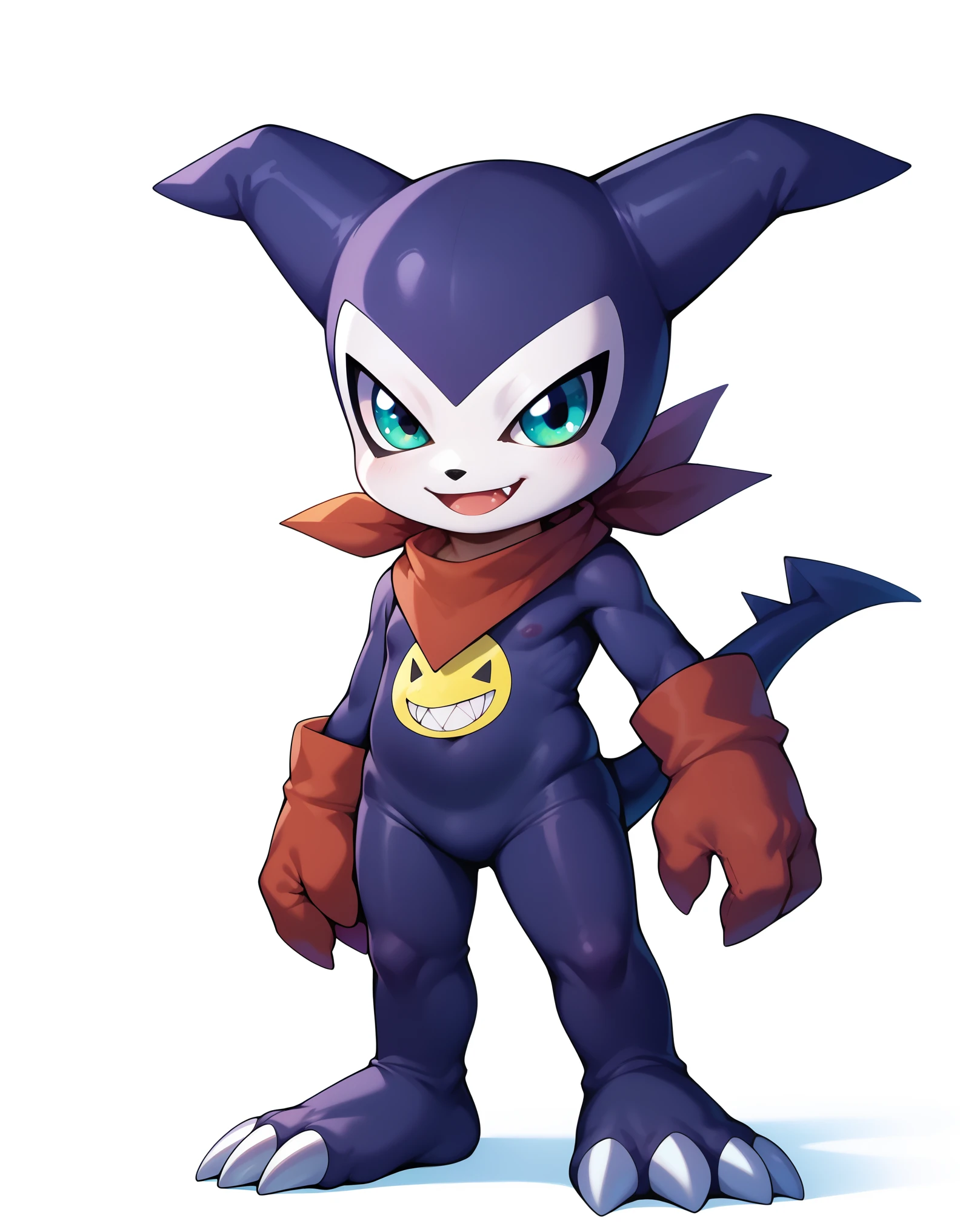 score_9, score_8_up, score_7_up, score_6_up, source_furry, solo, dof,  full-length portrait, feral, white background,  impmon, shortstack, digimon (creature)